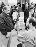 Child welfare worker Tony Bravo being interviewed by Pacifica reporter Mitch Jeserch