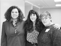 State Bar workers Terrie Mesa, Robin Haffner, and union field rep Bobby Rabinowitz