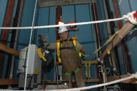 Elevator constructor on an elevator platform