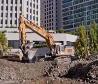 Demolition Crane in the midst of Sky Scrapers