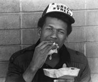 eating a hamburger